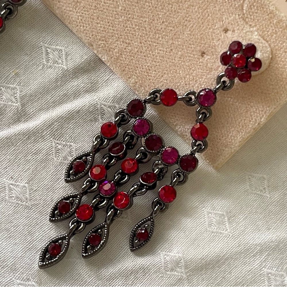 Kirks Folly Ruby Red Chandelier Earrings - Picture 3 of 6